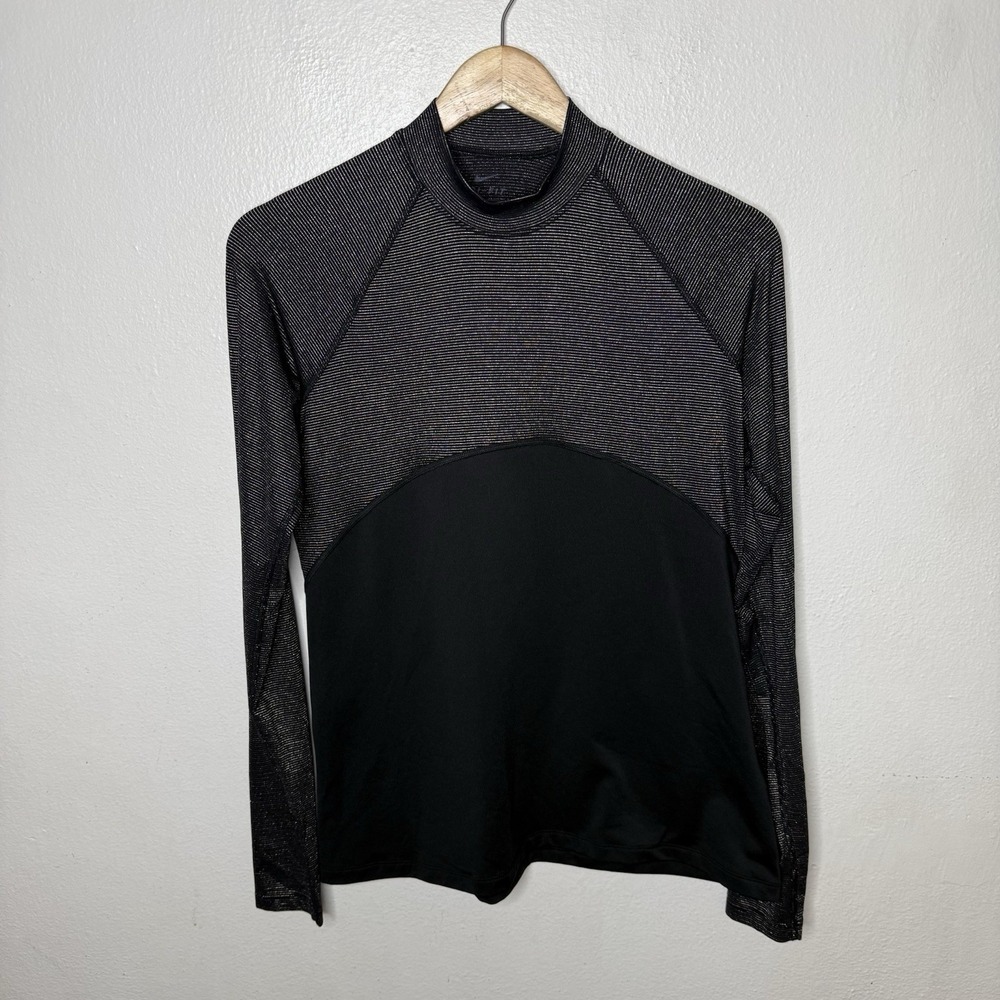 Nike Pro Warm Sparkle Black Long Sleeve Tee Shirt T-Shirt Women's Large